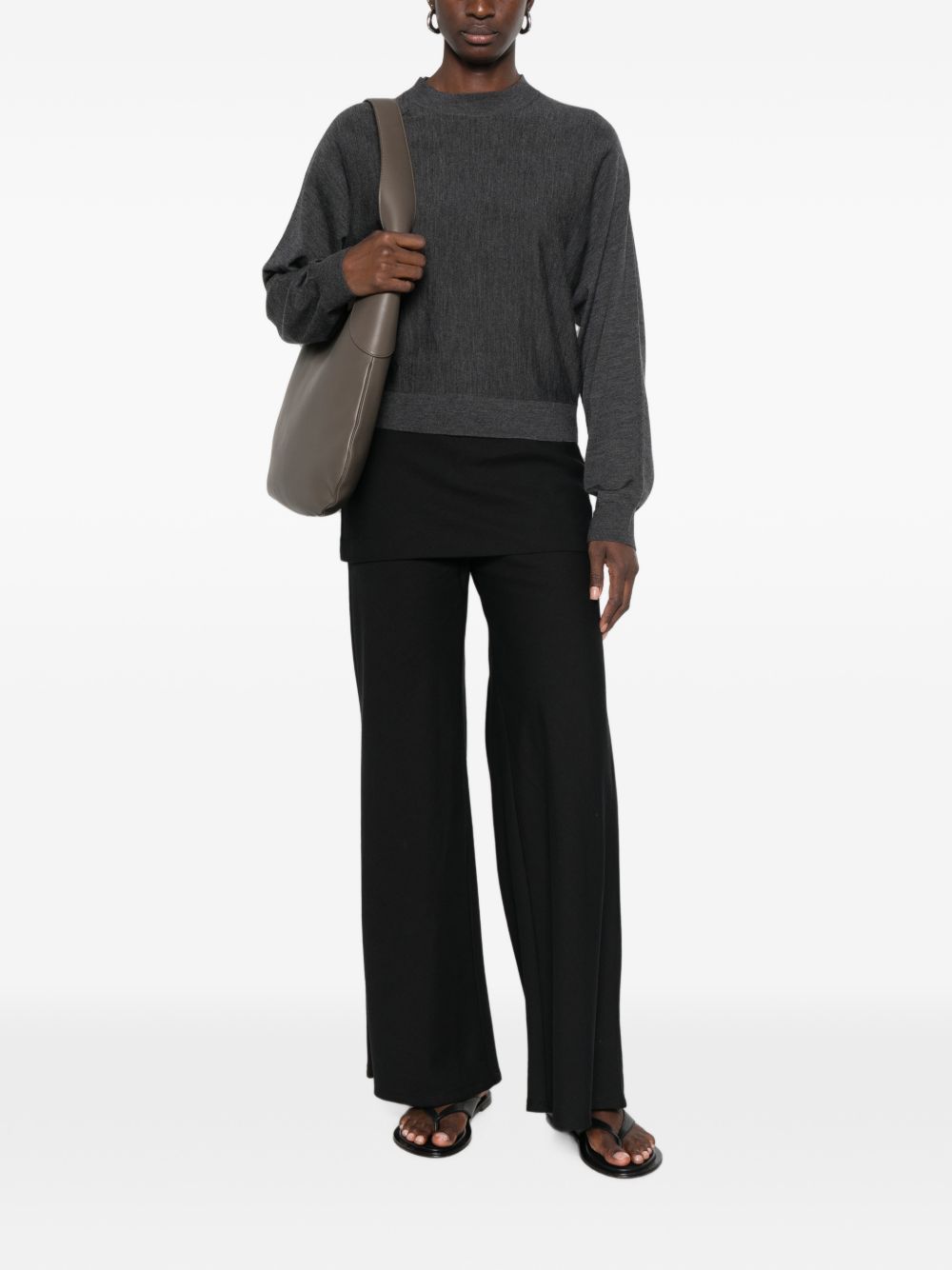 ELEH Maglioncino cropped grigio scuro in pura lana 