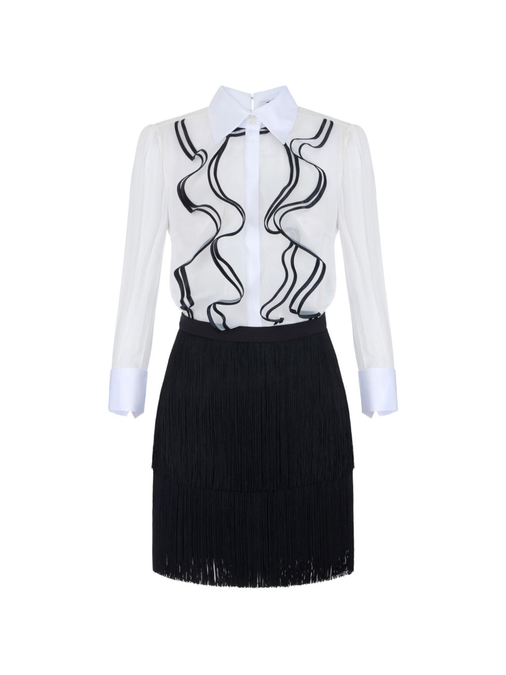ELISABETTA FRANCHI Abito midi avorio e nero 