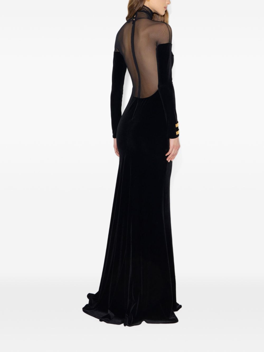 ELISABETTA FRANCHI Abito lungo da sera nero in velluto e tulle 