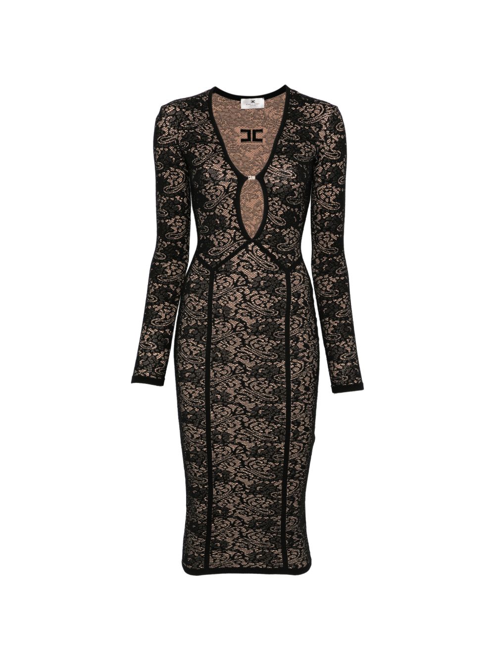 ELISABETTA FRANCHI Abito elegante in pizzo nero foderato con scollo a V 