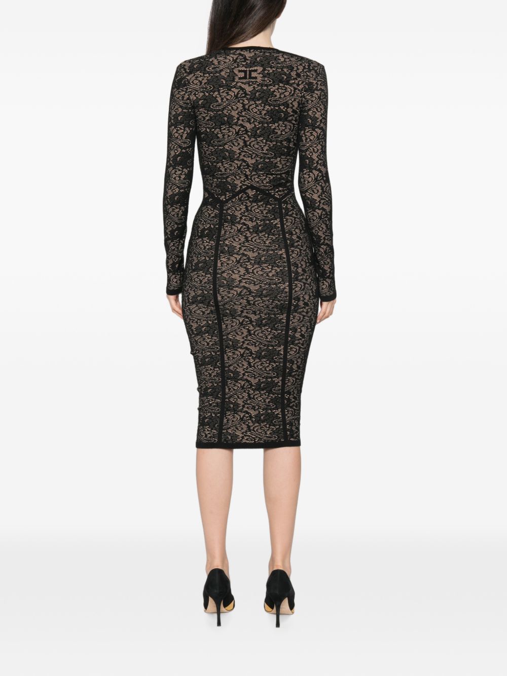 ELISABETTA FRANCHI Abito elegante in pizzo nero foderato con scollo a V 