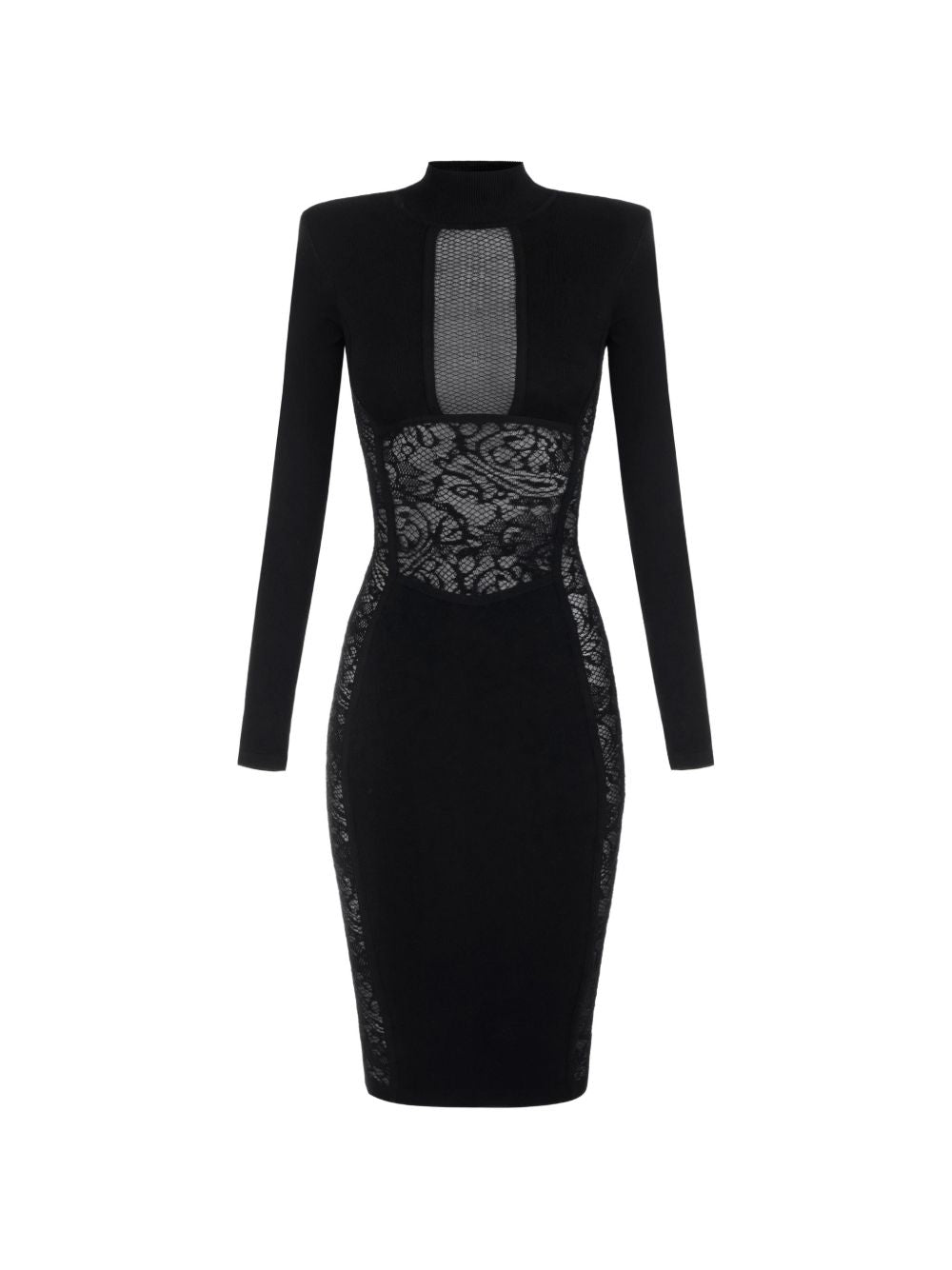 ELISABETTA FRANCHI Abito midi nero sensuale con pizzo semitrasparente 
