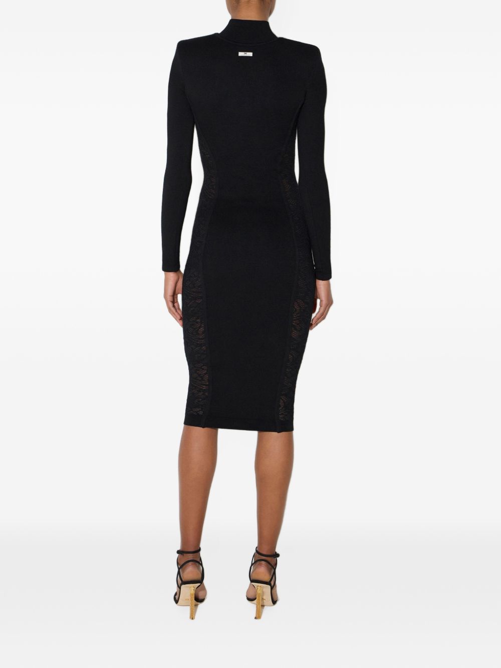 ELISABETTA FRANCHI Abito midi nero sensuale con pizzo semitrasparente 