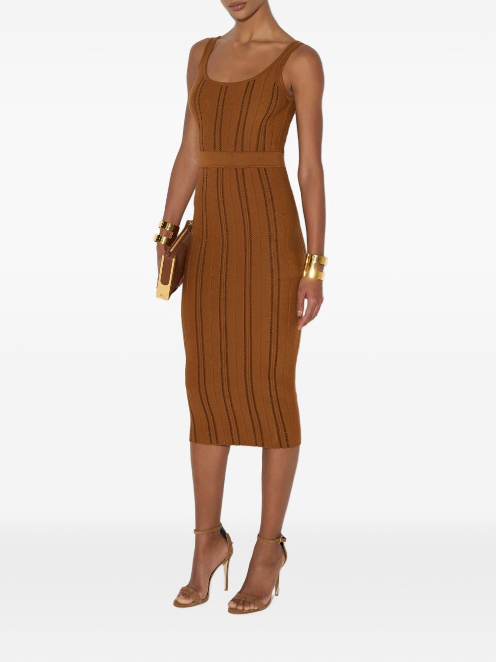 ELISABETTA FRANCHI Abito midi slim color senape in maglia 
