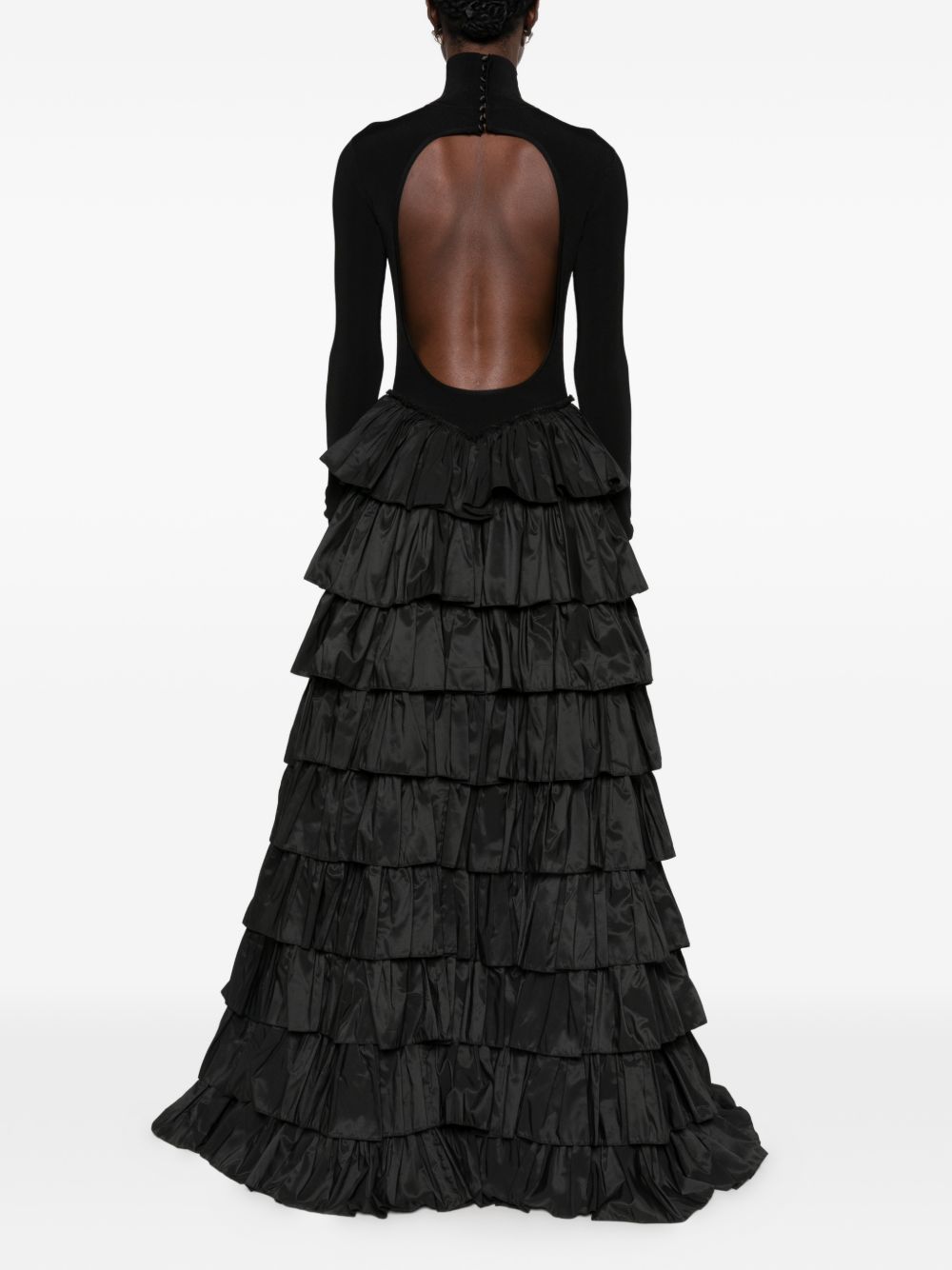 ELISABETTA FRANCHI Abito Lungo Nero con Gonna a Balze 