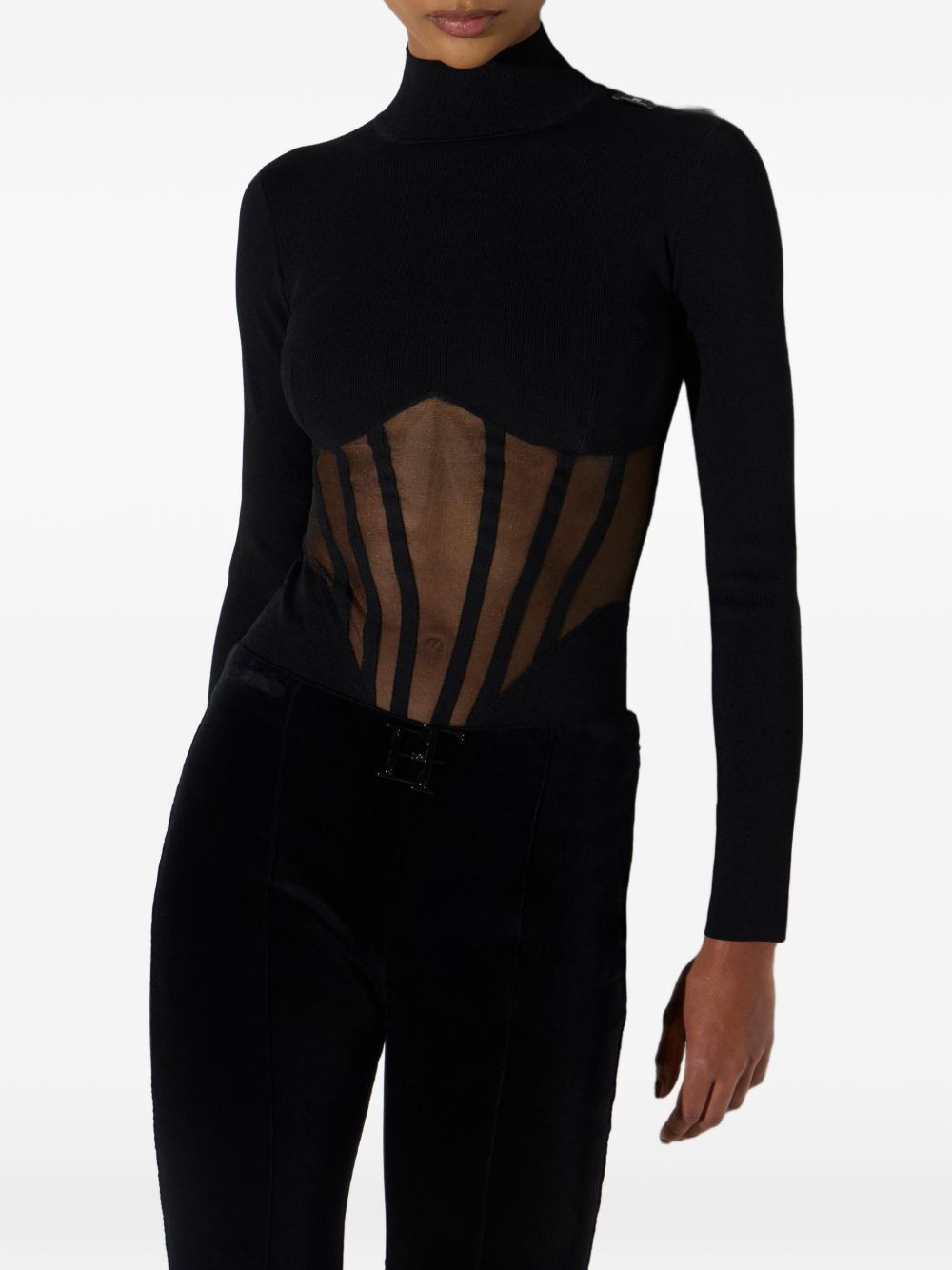 ELISABETTA FRANCHI Body nero con dettagli cut-out trasparenti 
