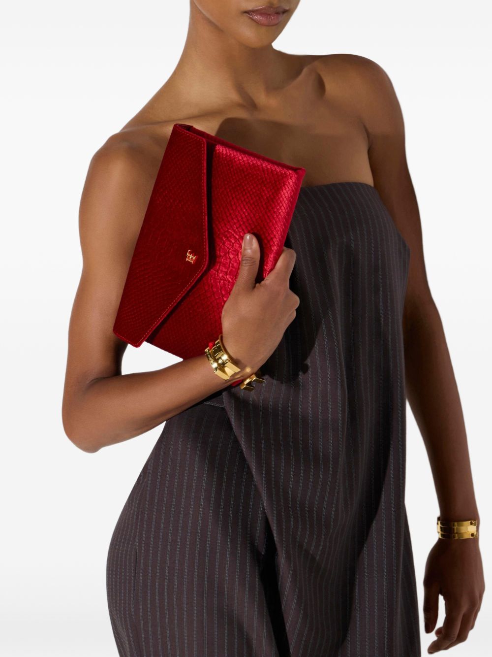 ELISABETTA FRANCHI Borsa pochette rossa in ecopelle effetto coccodrillo 