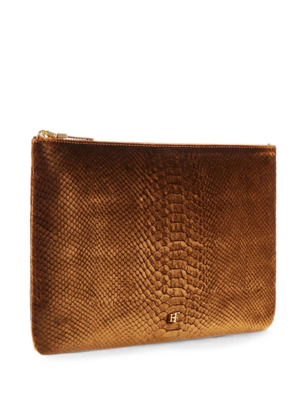 ELISABETTA FRANCHI Borsa pochette marrone senape in ecopelle effetto pitonato 