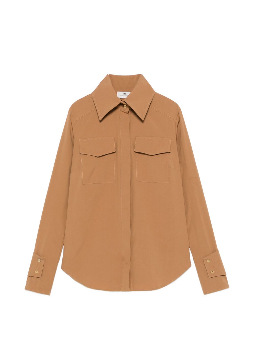 ELISABETTA FRANCHI Camicia marrone chiaro con tasche frontali sul petto e bottoni dorati 