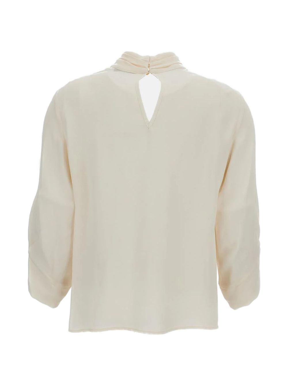 ELISABETTA FRANCHI Camicia beige morbida con fiocco nero al collo 