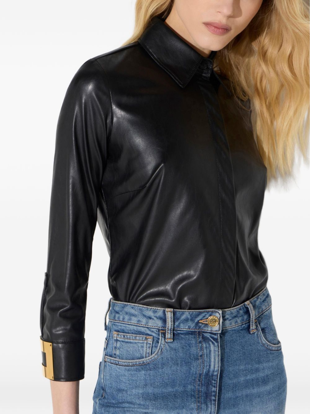 ELISABETTA FRANCHI Camicia nera effetto pelle 