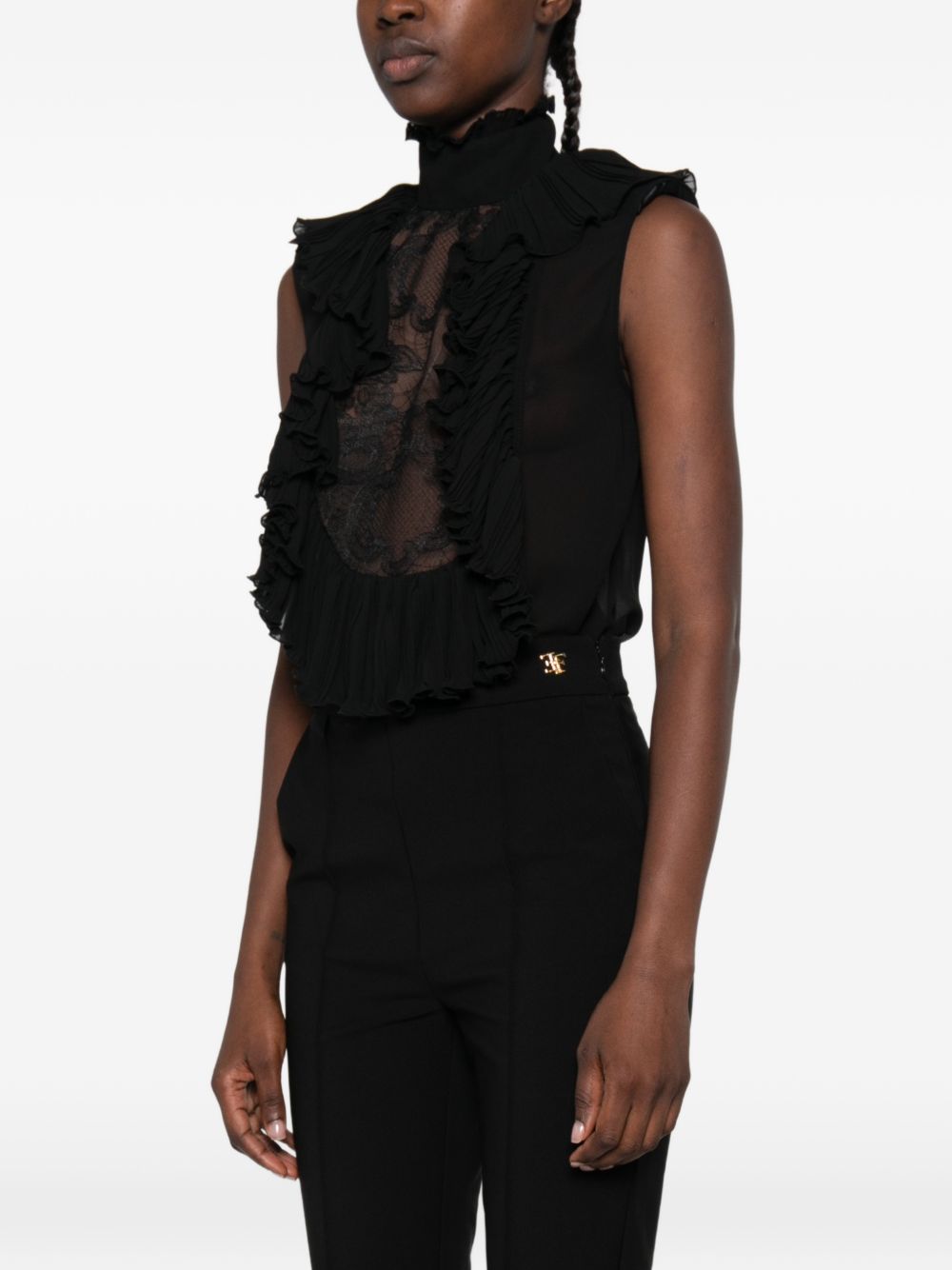 ELISABETTA FRANCHI Body nero elegante con dettagli in pizzo semitrasparente 