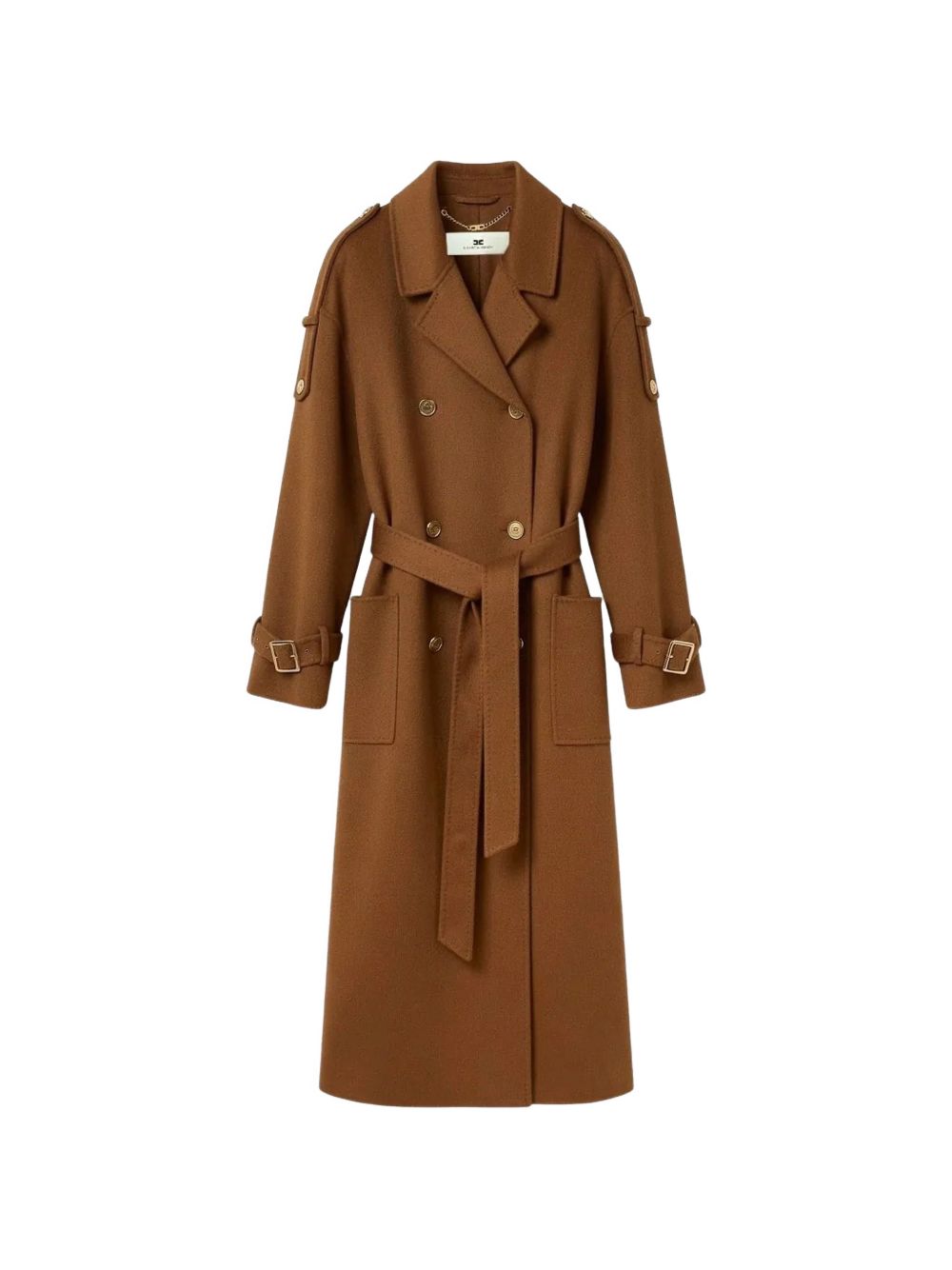 ELISABETTA FRANCHI Cappotto Lungo Marrone Doppiopetto 