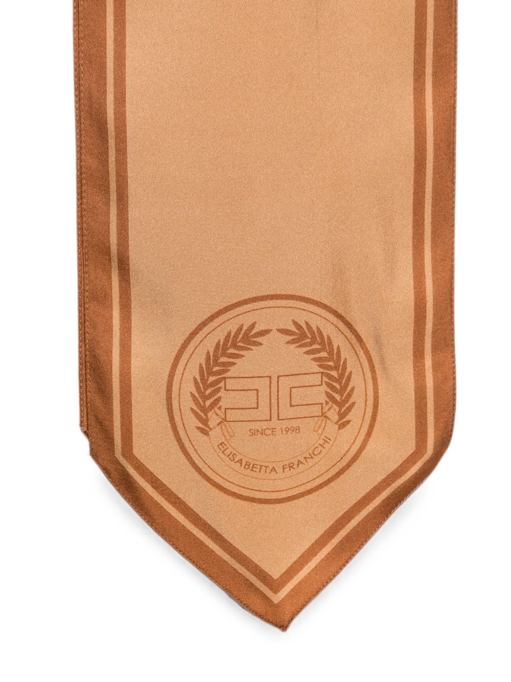 ELISABETTA FRANCHI Sciarpa foulard in seta marrone e arancione con logo 