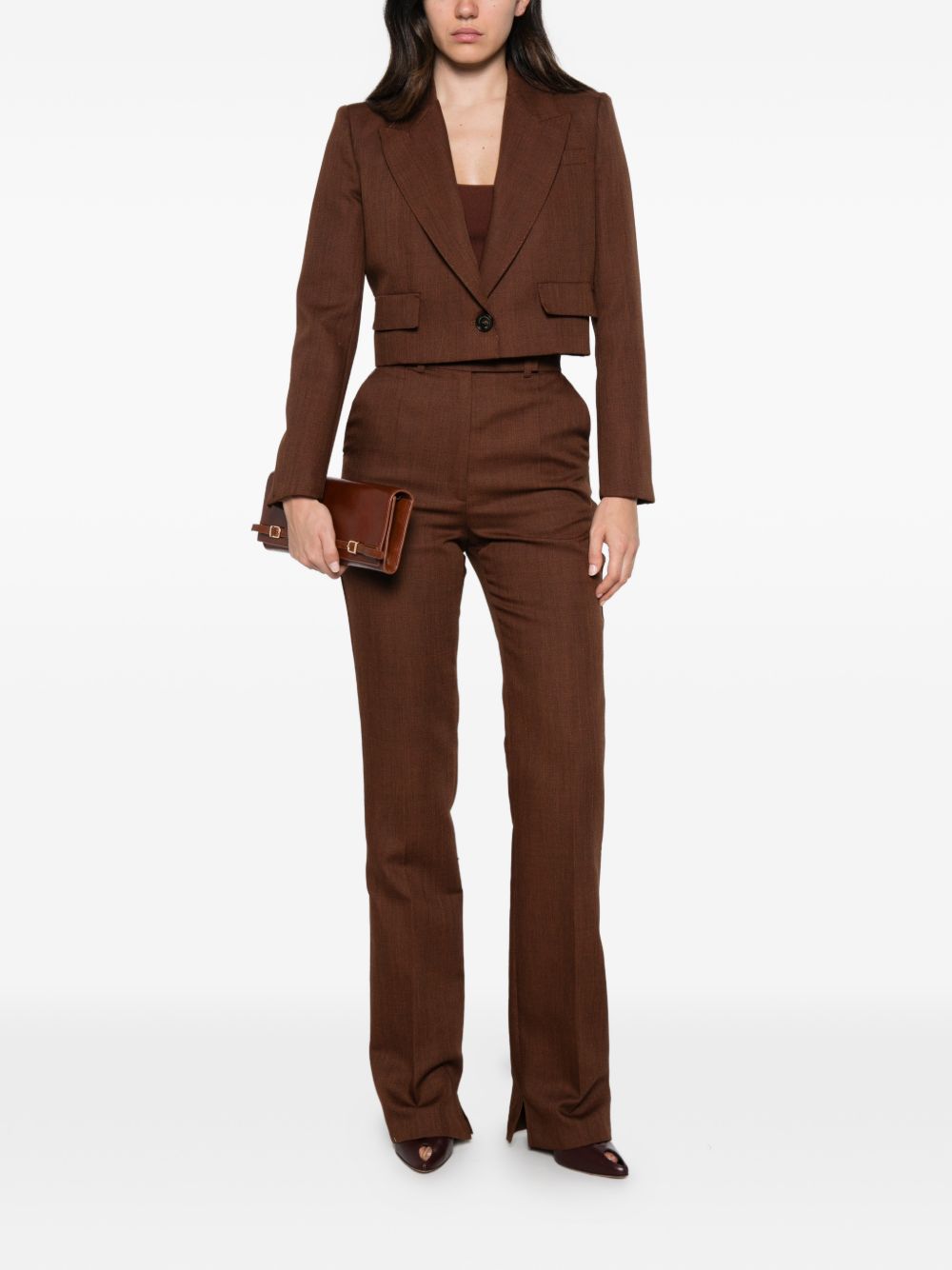 ELISABETTA FRANCHI Giacca crop in lana marrone 