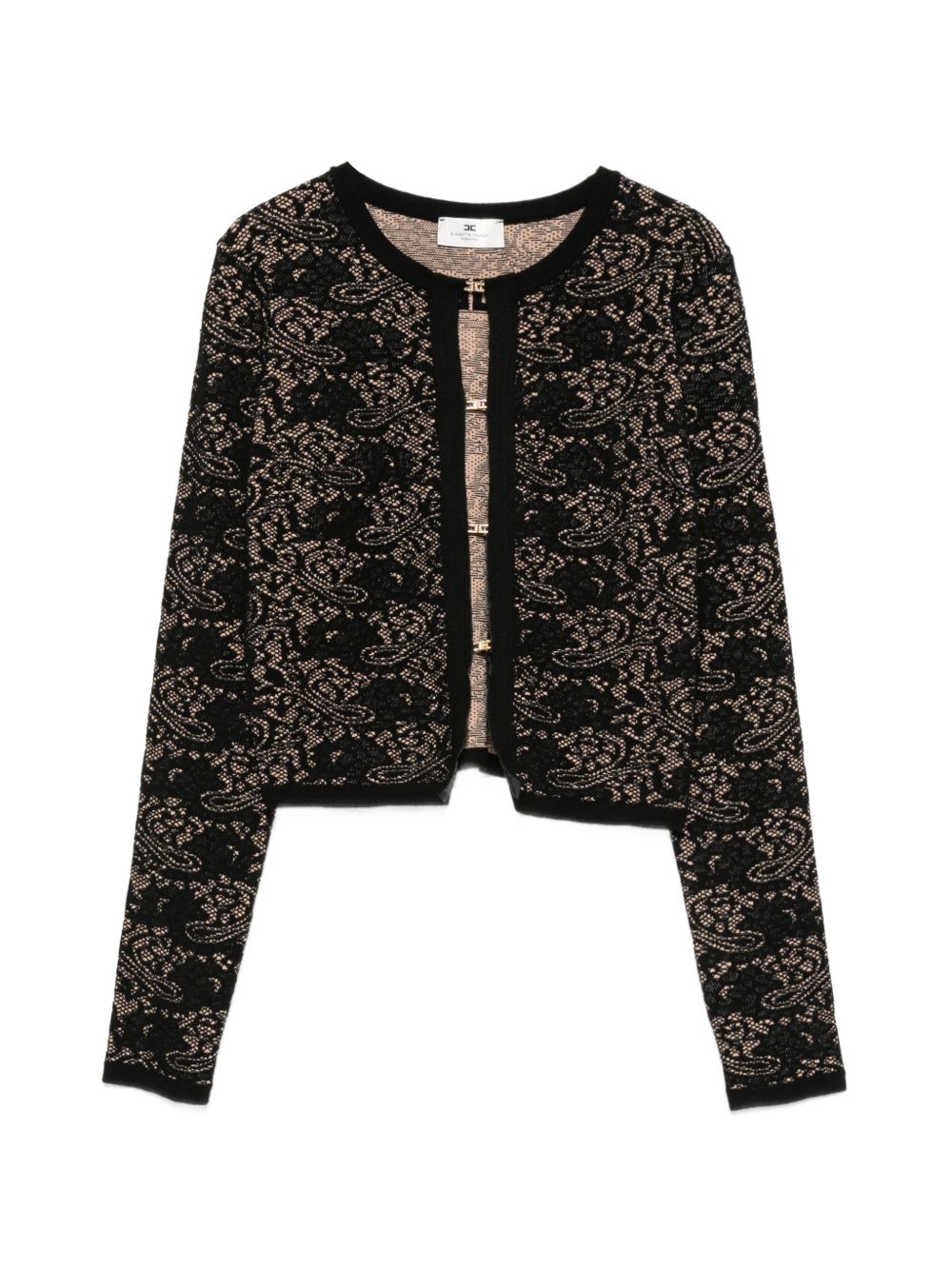 ELISABETTA FRANCHI Cardigan nero con motivo floreale e dettagli dorati 