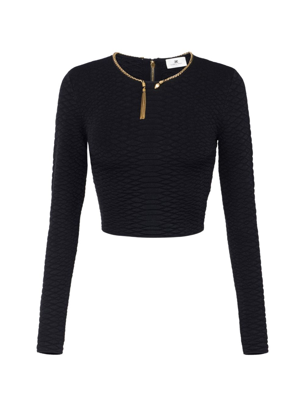 ELISABETTA FRANCHI Maglia nera top crop con dettaglio dorato al collo 