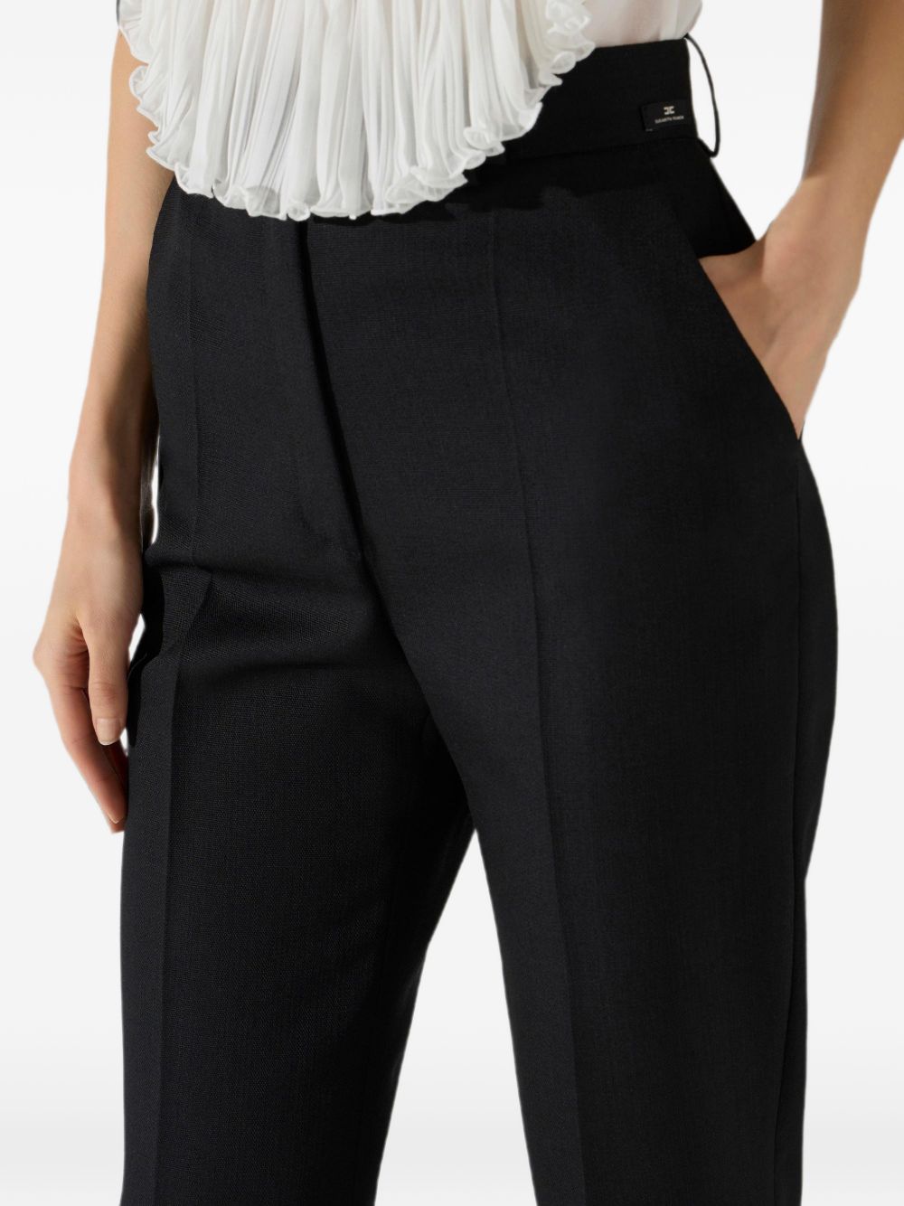ELISABETTA FRANCHI Pantaloni casual eleganti neri a vita alta slim in lana 