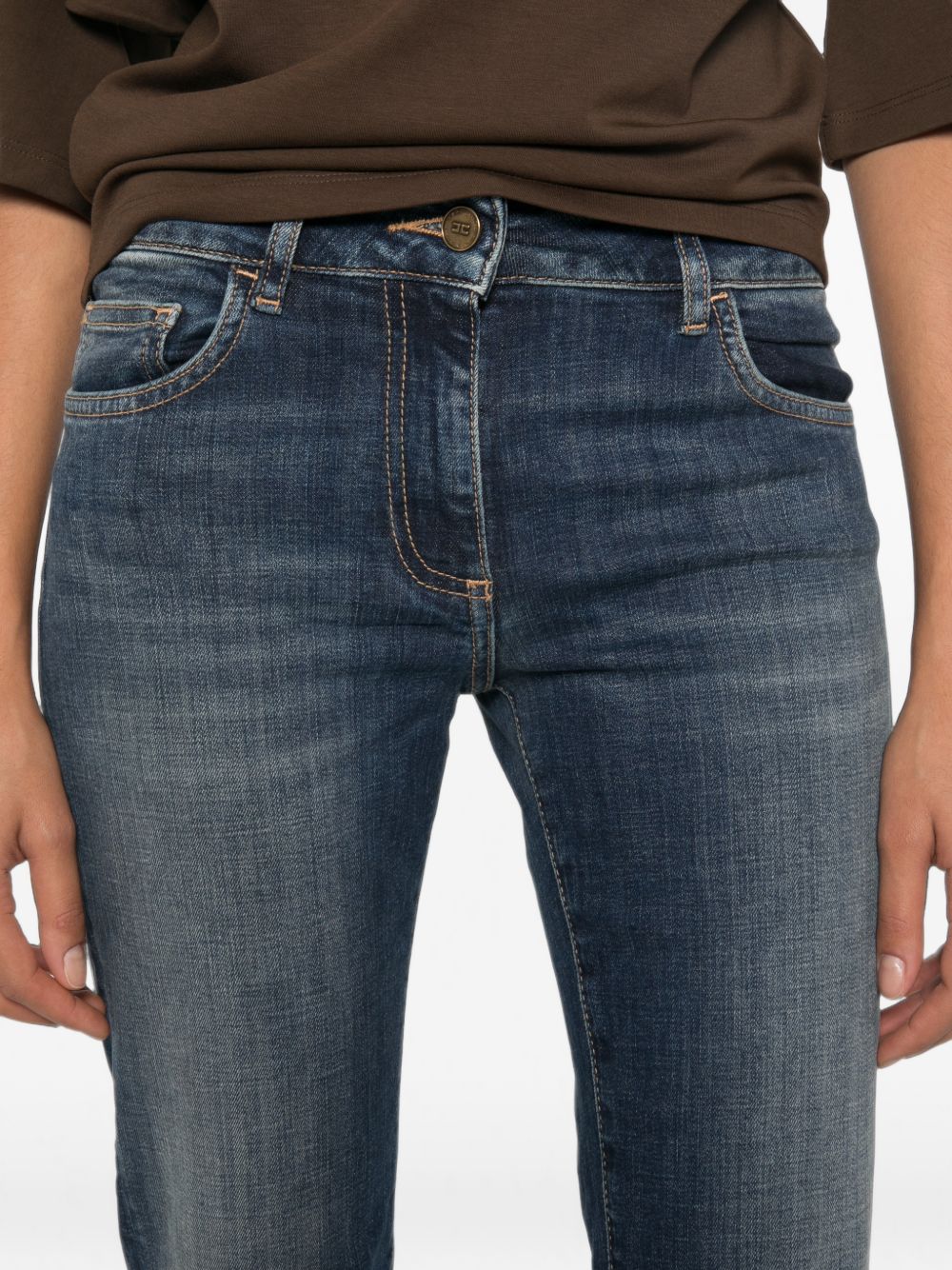 ELISABETTA FRANCHI Jeans blu con effetto washed sulla gamba 