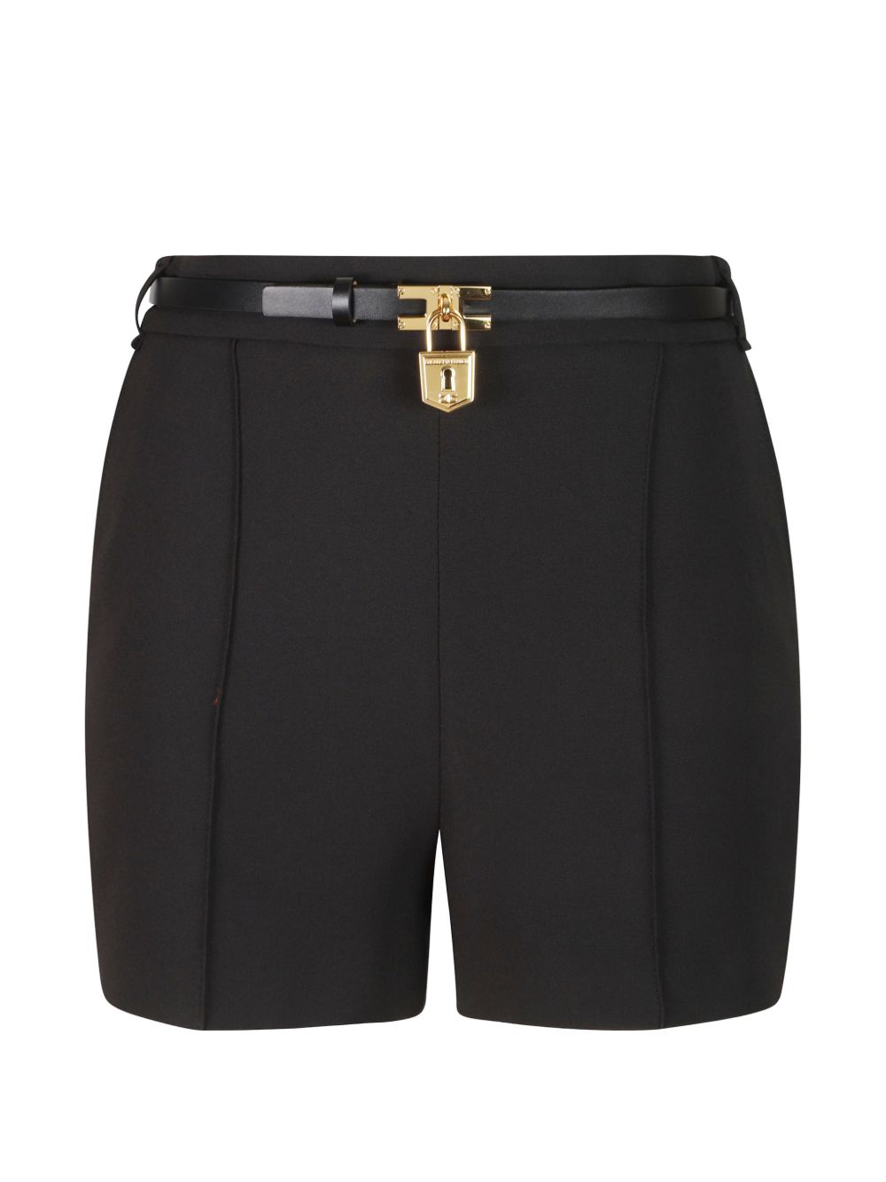 ELISABETTA FRANCHI Shorts neri eleganti con cinturino e charm dorato 
