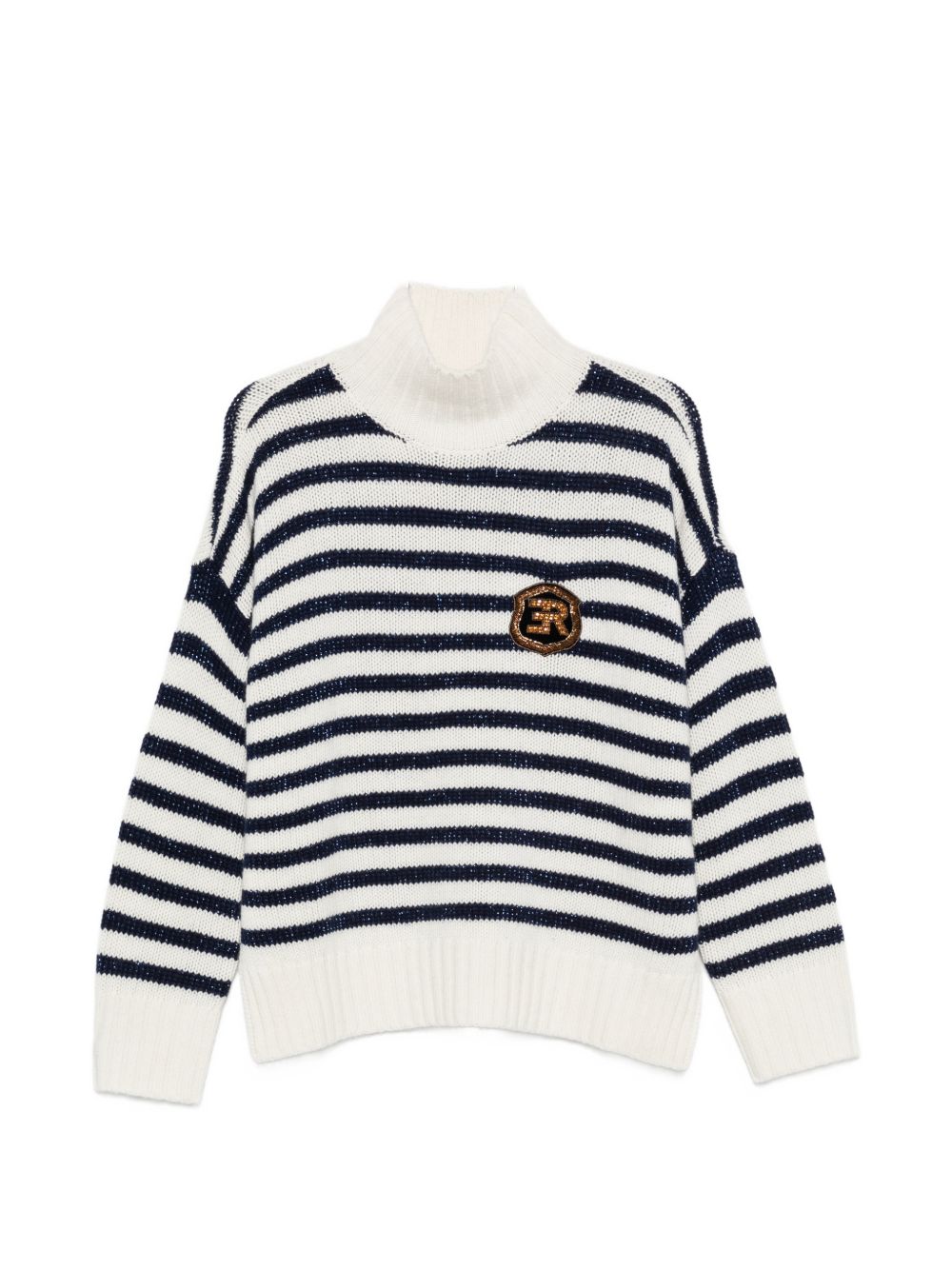 ERMANNO FIRENZE Maglione bicolore bianco e blu in lana e cashmere 