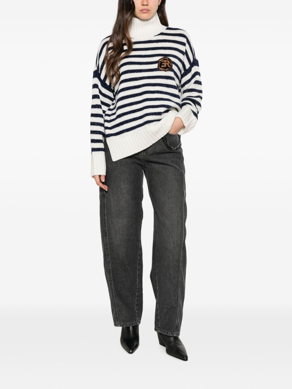 ERMANNO FIRENZE Maglione bicolore bianco e blu in lana e cashmere 
