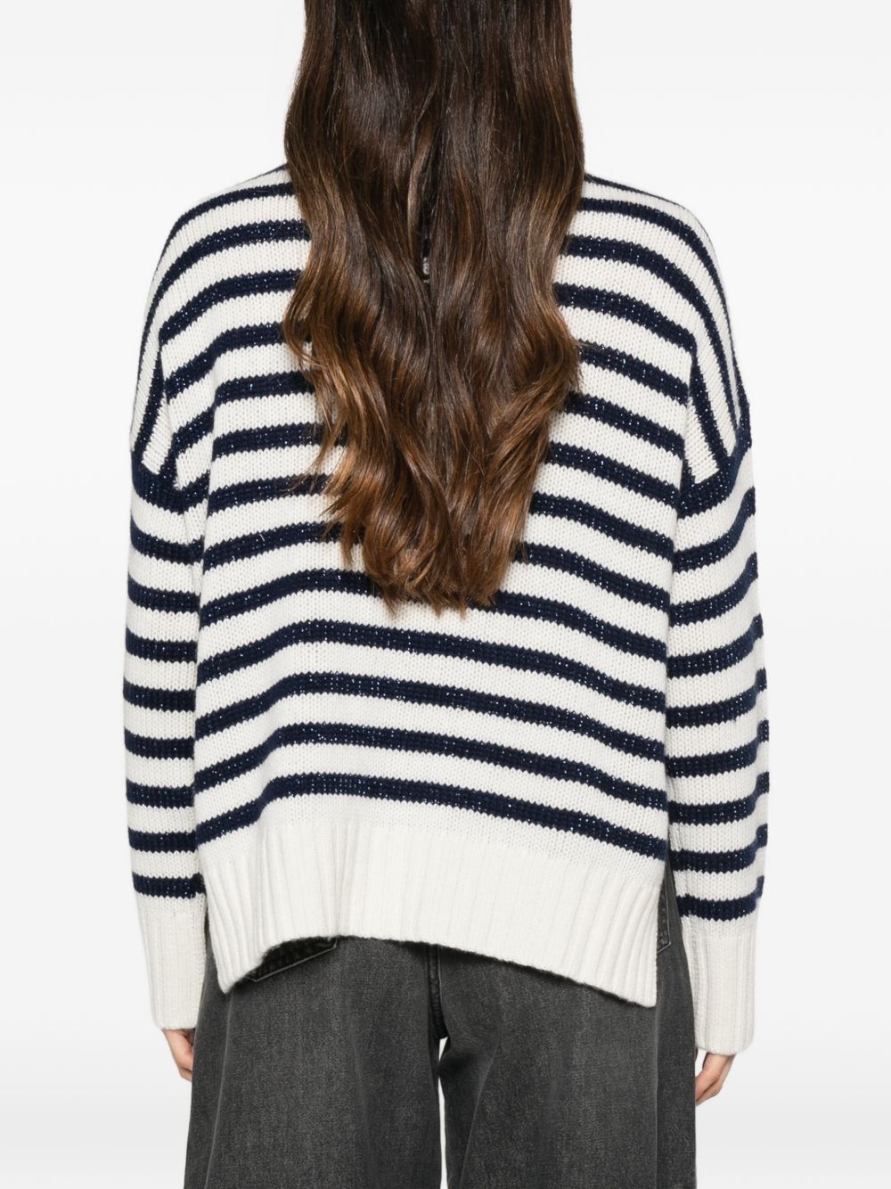 ERMANNO FIRENZE Maglione bicolore bianco e blu in lana e cashmere 