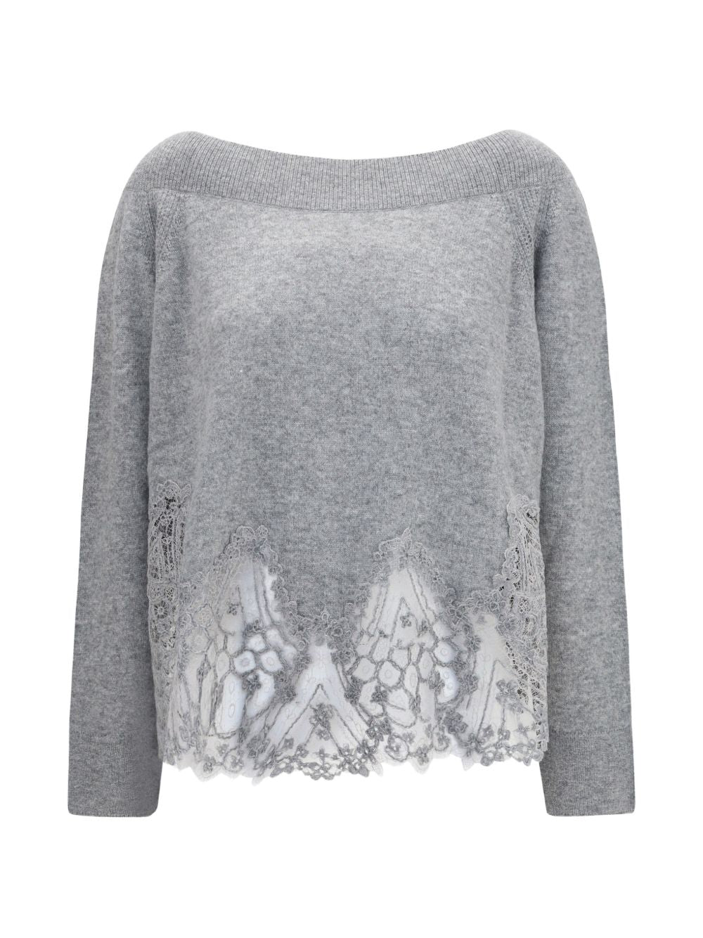 ERMANNO SCERVINO Maglia in cashmere grigia con dettagli in pizzo 