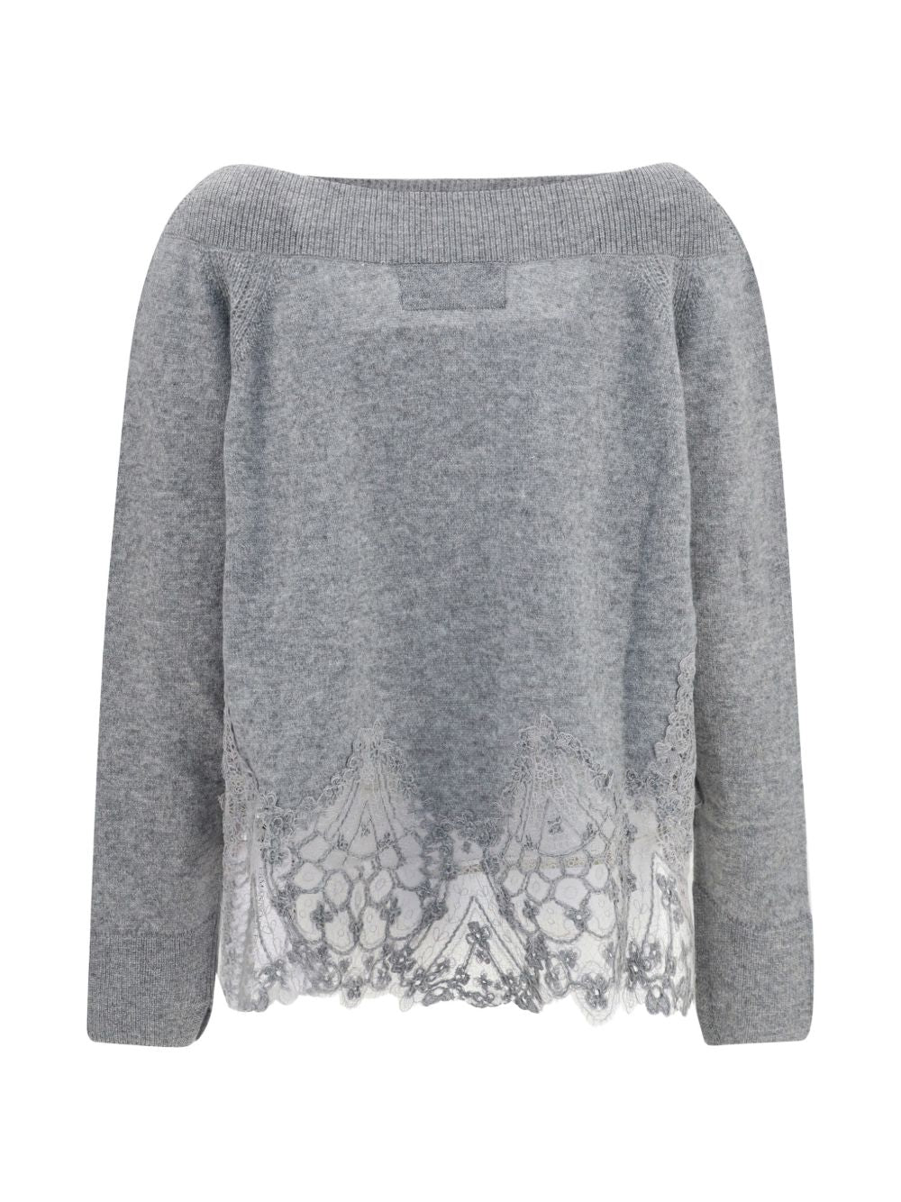 ERMANNO SCERVINO Maglia in cashmere grigia con dettagli in pizzo 