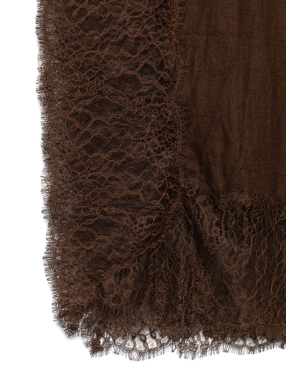 ERMANNO SCERVINO Sciarpa in cashmere marrone con orlo in pizzo 