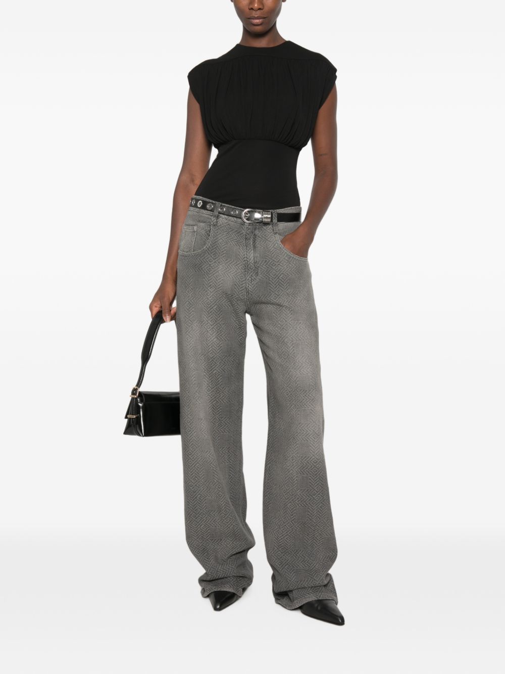 ERMANNO SCERVINO Jeans baggy grigio in puro cotone con motivo resca 
