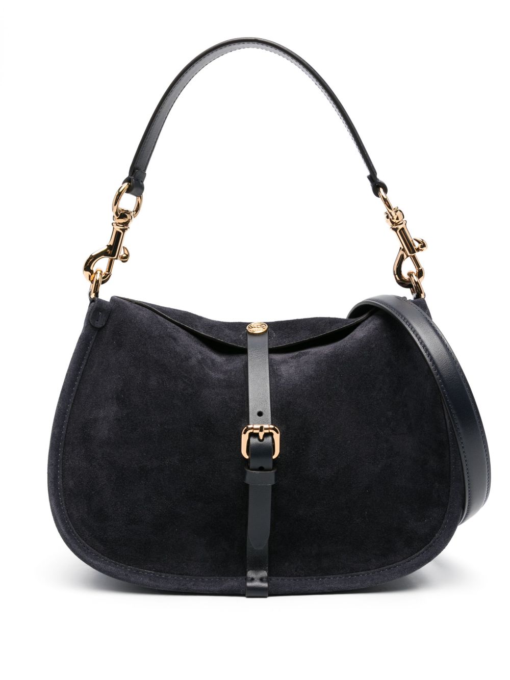 ETRO Borsa Pony media in suede blu navy con tracolla 
