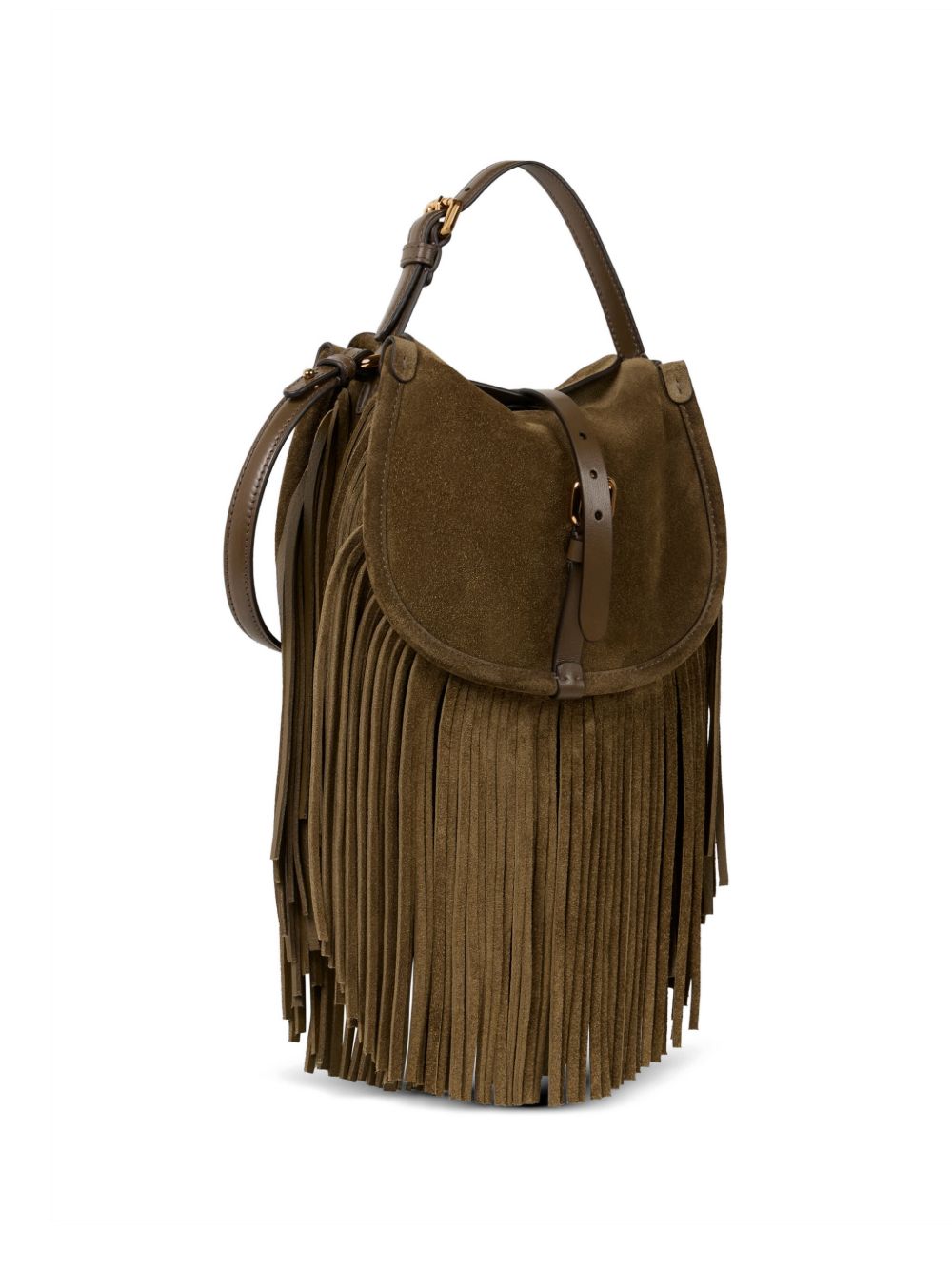 ETRO Borsa a spalla Pony Small verde in suede con frange 