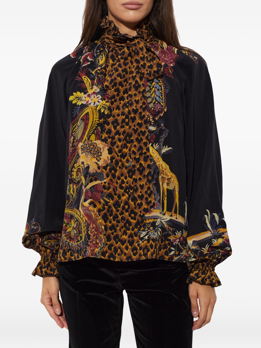 ETRO Camicia in seta con foulard e stampa animalier 