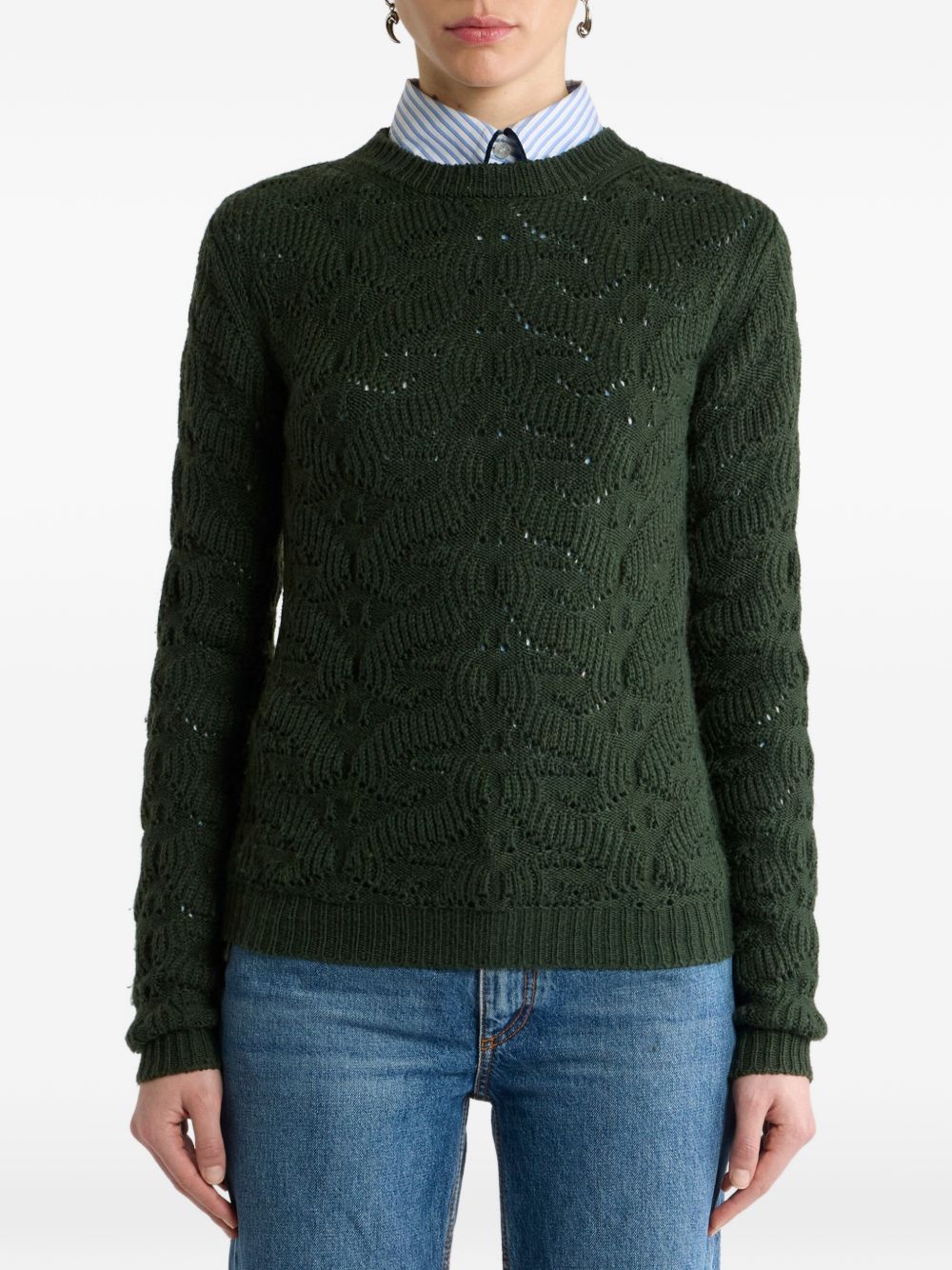 ETRO Maglia verde in misto lana con lavorazione traforata 
