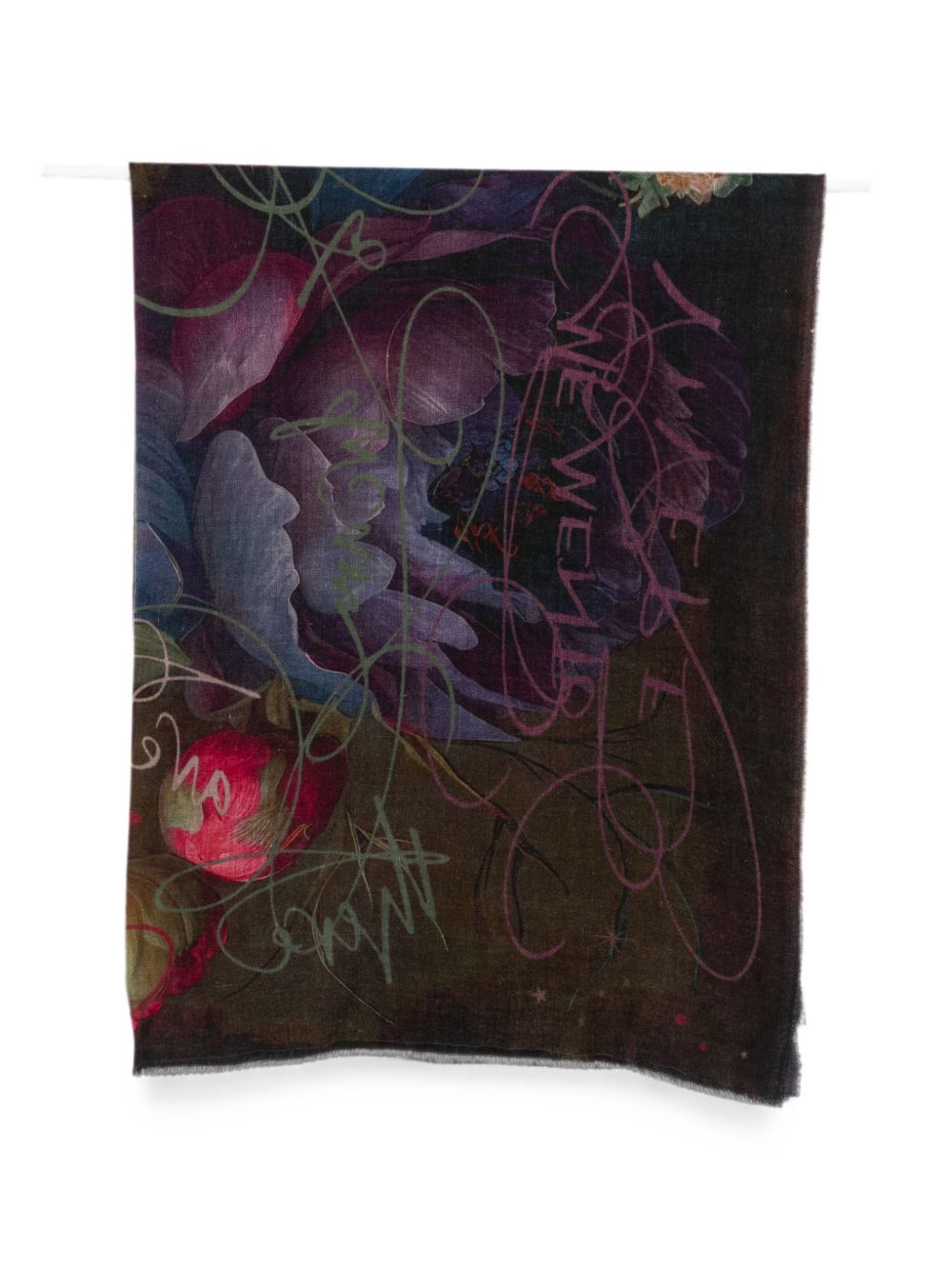 FALIERO SARTI Sciarpa Memento in lana e cashmere con stampa floreale blu 