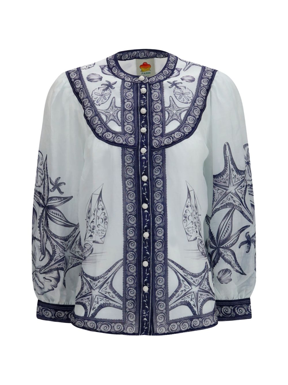 FARM RIO Blusa bianca a maniche lunghe in ramie 