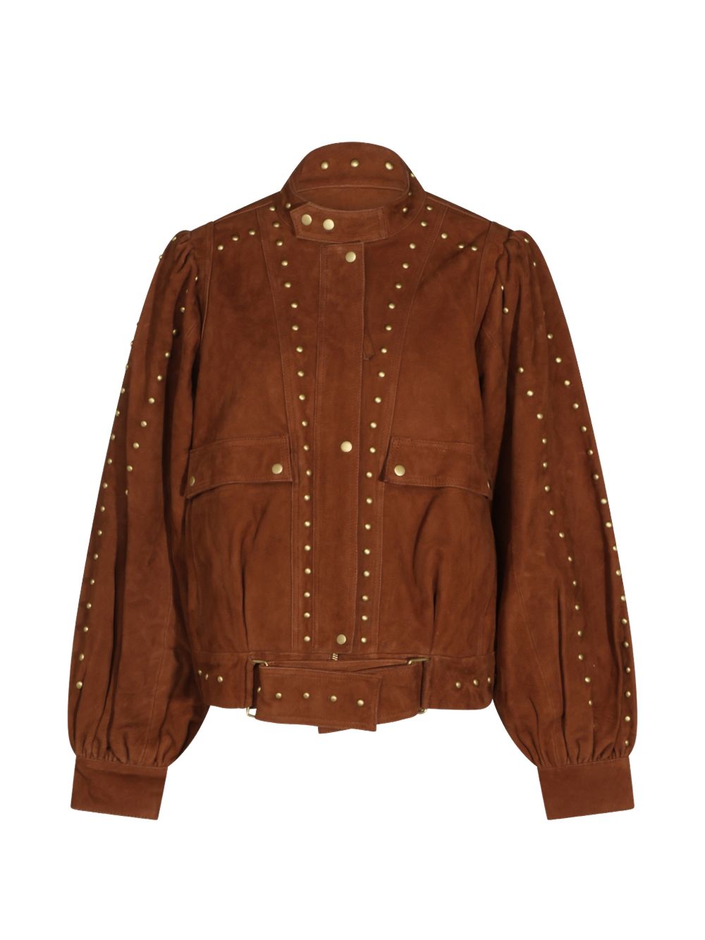 FARM RIO Giacca Corta in Pelle Scamosciata Cognac con Borchie 