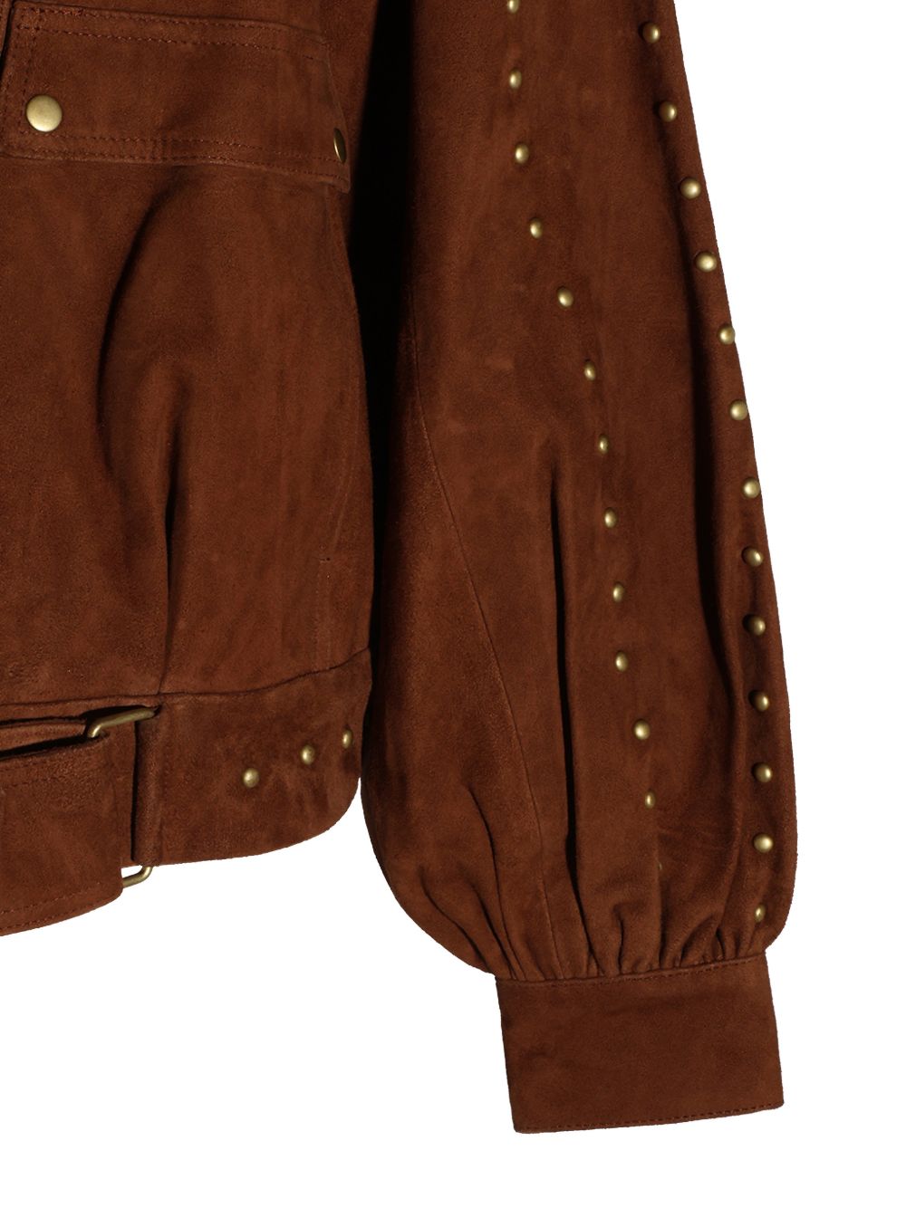 FARM RIO Giacca Corta in Pelle Scamosciata Cognac con Borchie 