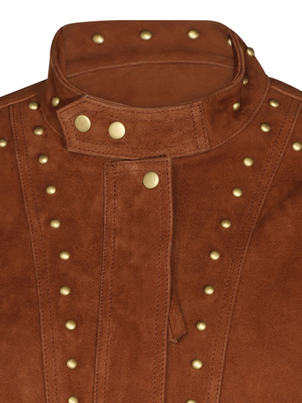 FARM RIO Giacca Corta in Pelle Scamosciata Cognac con Borchie 