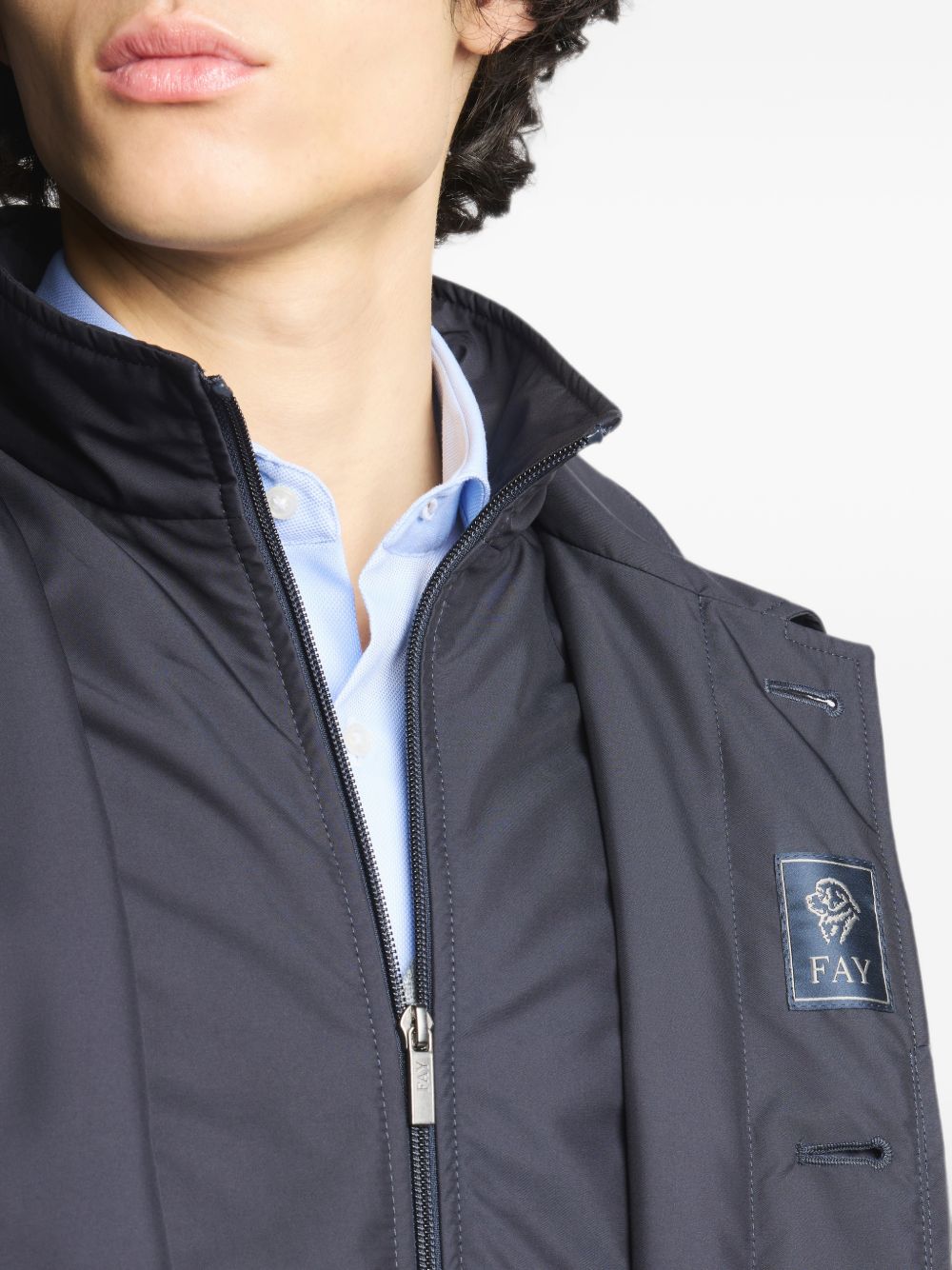 FAY Trench impermeabile imbottito blu con tasche 