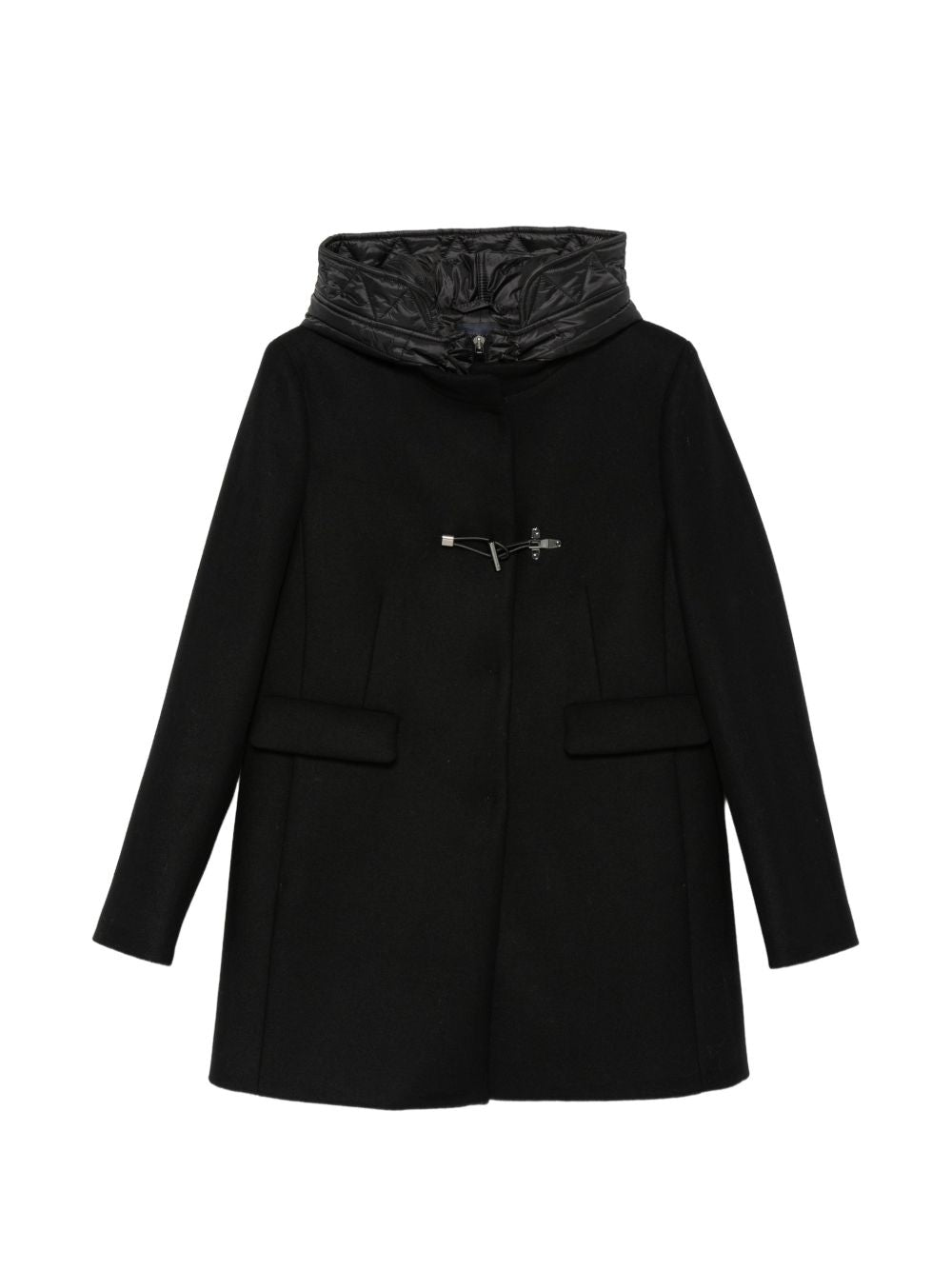 FAY Cappotto in misto lana nero con cappuccio trapuntato 