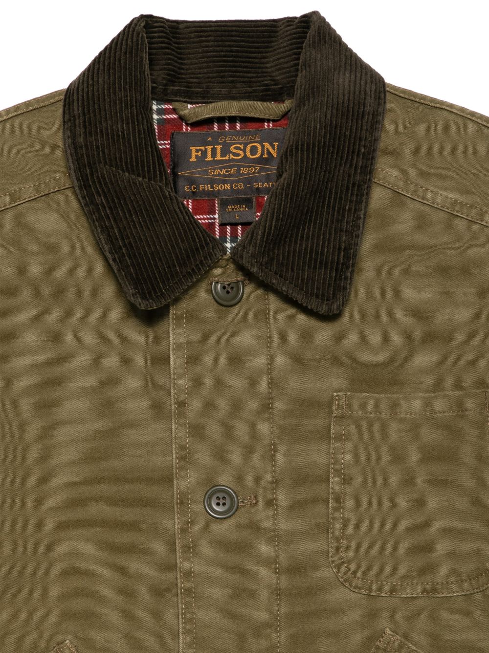 FILSON Giacca verde militare con colletto a costine a contrasto 