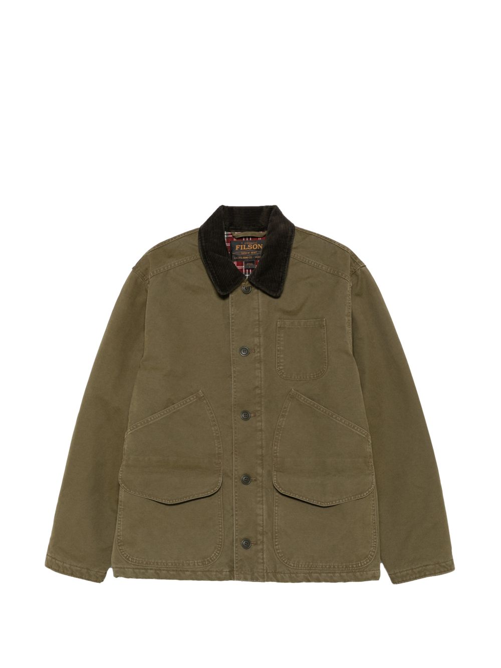 FILSON Giacca verde militare con colletto a costine a contrasto 