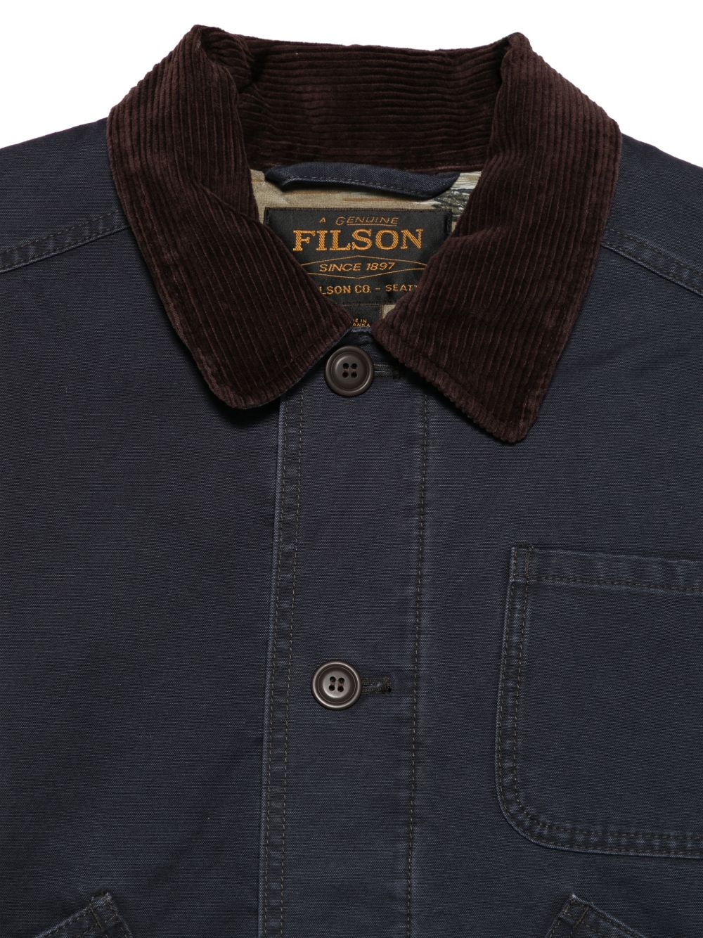 FILSON Giacca blu navy militare con colletto a costine a contrasto 