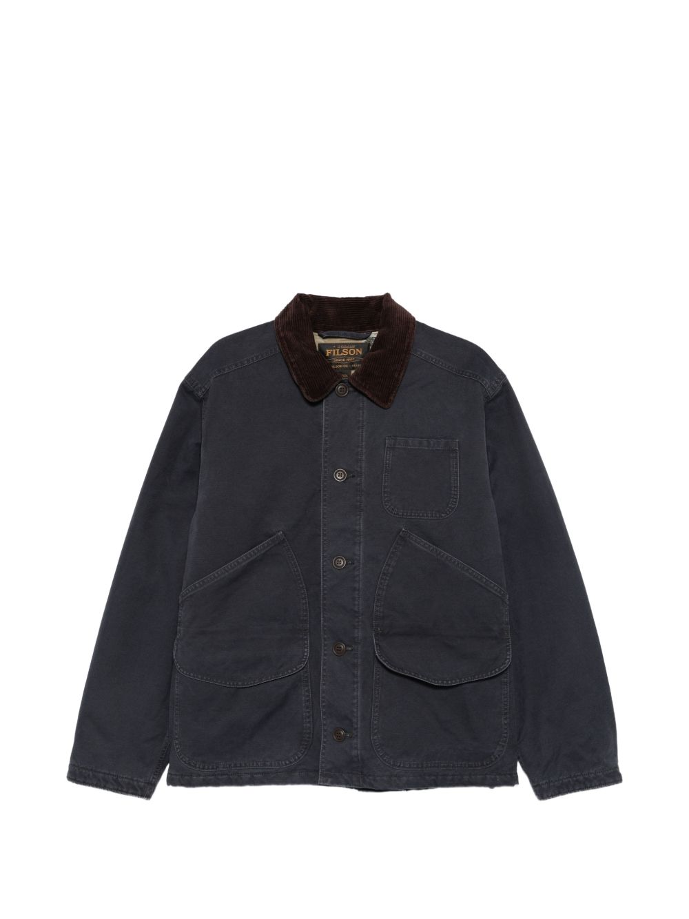 FILSON Giacca blu navy militare con colletto a costine a contrasto 