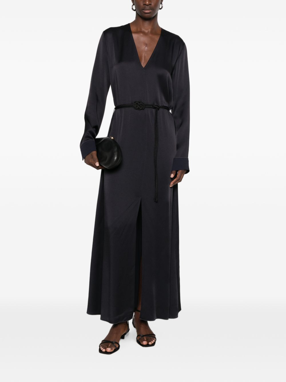 FORTE FORTE Abito lungo nero My Dress con scollo a V e cintura 