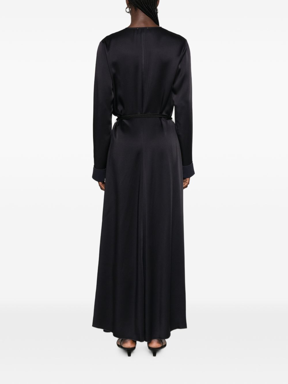 FORTE FORTE Abito lungo nero My Dress con scollo a V e cintura 