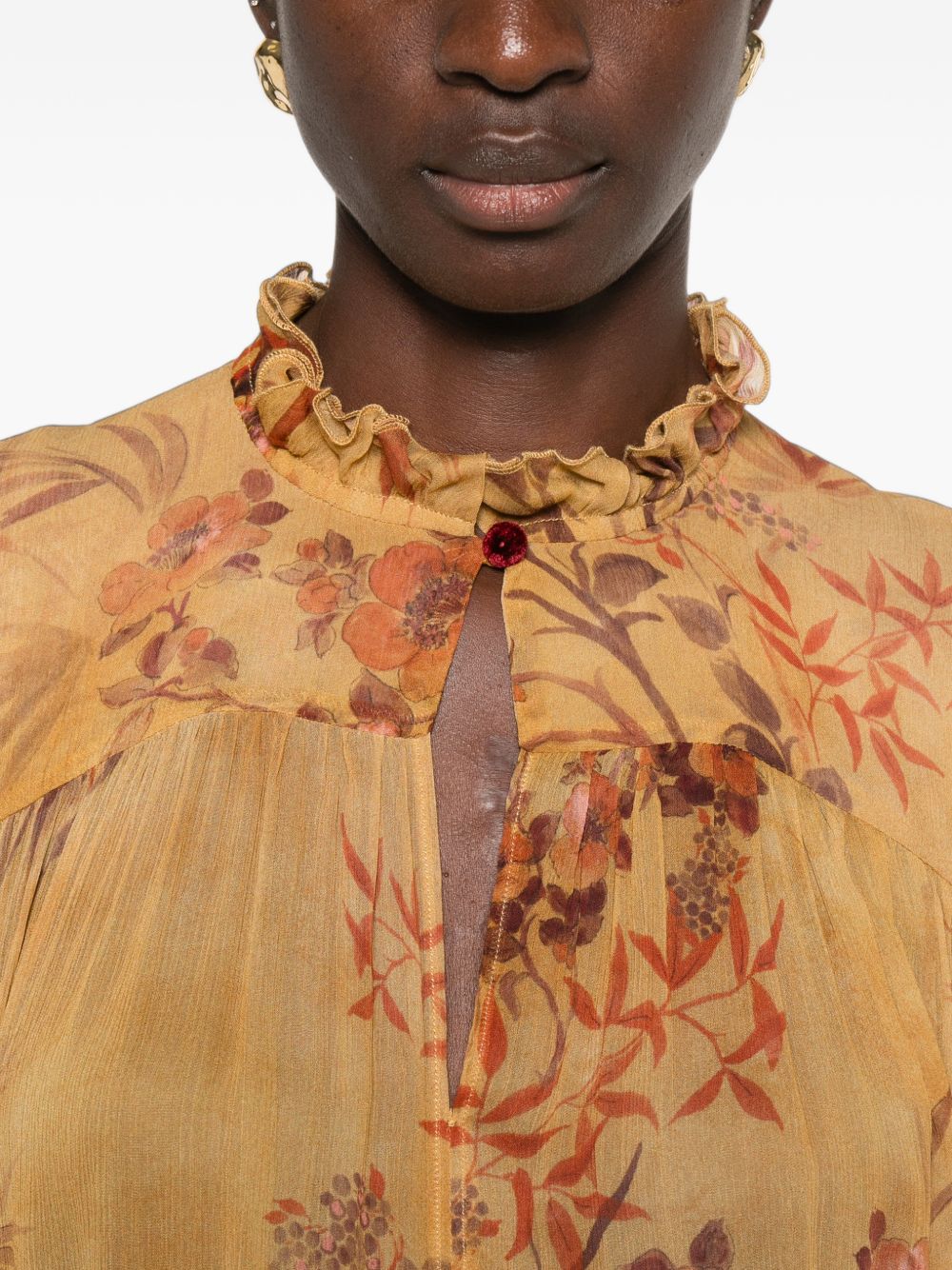 FORTE FORTE Camicia semitrasparente arancione con design floreale 