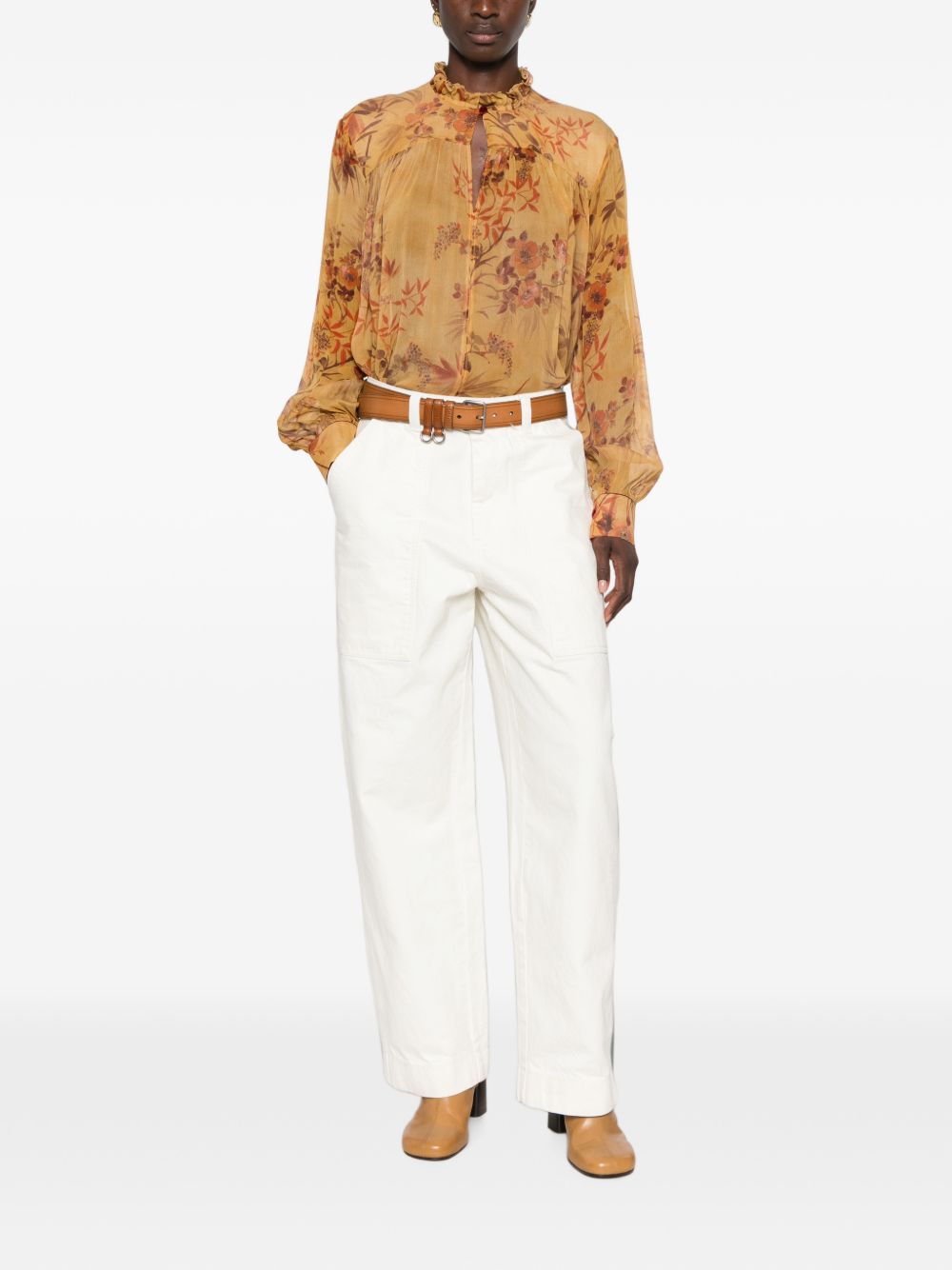 FORTE FORTE Camicia semitrasparente arancione con design floreale 